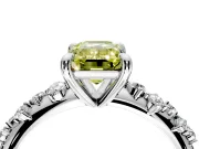 Solitaire Engagement Ring Setting for Fancy Yellow Emerald Cut Center with Trailing Leaf Accent Band and Prong Head in Sterling Silver