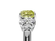 Cluster Engagement Ring Setting for Fancy Yellow Cushion Cut Center with Round Cut Accent Frame and Prong Head in Platinum