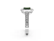 Milgrain Halo Engagement Ring Setting for Fancy Green Emerald Cut Center with Pave Band and Prong Head in White Gold