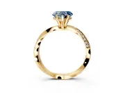 Side Accent Engagement Ring Setting for Fancy Blue Heart-Shaped Center with Accent Shoulders and Prong Head in Yellow Gold