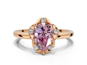 Floral Frame Engagement Ring Setting for Fancy Pink Pear-Shaped Center with Accent Clusters and Prong Head in Rose Gold
