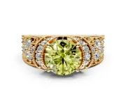 Pave Engagement Ring Setting for Fancy Yellow Round Cut Center with Curved Accent Rows, Openwork and Prong Head in Yellow Gold