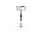 Halo Engagement Ring Setting for Fancy Green Oval Center with Milgrain Halo, Pave Band and Prong Head in White Gold