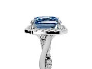 Halo Engagement Ring Setting for Fancy Blue Asscher Cut Center with Twist Band and Prong Head in White Gold