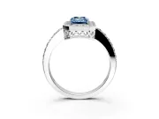 Halo Engagement Ring Setting for Fancy Blue Emerald Cut Center with Heart-Shaped Openwork, Pave Band and Prong Head in Sterling Silver