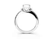 Paired Accent Engagement Ring Setting for Radiant Cut Center with Pave Band and Prong Head in White Gold
