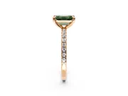 Solitaire Engagement Ring Setting for Fancy Green Emerald Cut Center with Fine Pave Narrow Band and Prong Head in Rose Gold