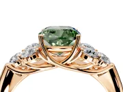 Cluster Engagement Ring Setting for Fancy Green Cushion Cut Center with Round Cut Accent Frame and Prong Head in Rose Gold