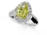 Halo Engagement Ring Setting for Fancy Yellow Pear-Shaped Center with Square Band and Prong Head in Sterling Silver