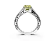 Solitaire Engagement Ring Setting for Fancy Yellow Asscher Cut Center with Engraved Pave Band and Prong Head in Platinum