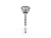 Halo Engagement Ring Setting for Fancy Green Radiant Cut Center with Openwork Halo, Pave Band and Prong Head in Sterling Silver