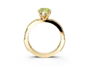 Solitaire Engagement Ring Setting for Fancy Yellow Cushion Cut Center with Milgrain-Edged Pave Band and Prong Head in Yellow Gold