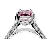 Solitaire Engagement Ring Setting for Fancy Pink Emerald Cut Center with Accented Split Shank and Prong Head in Platinum