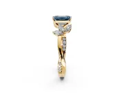 Floral Engagement Ring Setting for Fancy Blue Emerald Cut Center with Trailing Marquise Accents and Prong Head in Yellow Gold