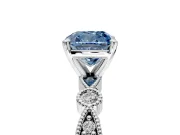 Solitaire Engagement Ring Setting for Fancy Blue Cushion Cut Center with Milgrain Bezel Accents and Prong Head in Sterling Silver