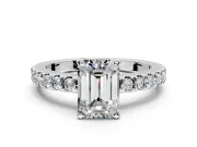 Solitaire Engagement Ring Setting for Emerald Cut Center with Single Row Accent Band and Prong Head in Sterling Silver