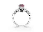 Halo Engagement Ring Setting for Fancy Pink Radiant Cut Center with Pave Infinity Twist Band and Prong Head in Platinum