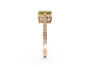 Cathedral Engagement Ring Setting for Fancy Yellow Emerald Cut Center with Antique-Style Pave Band and Prong Head in Rose Gold