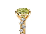 Solitaire Engagement Ring Setting for Fancy Yellow Cushion Cut Center with Trailing Leaf Accent Band and Prong Head in Yellow Gold