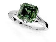 Solitaire Engagement Ring Setting for Fancy Green Asscher Cut Center with Plain Split Shank and Prong Head in Sterling Silver