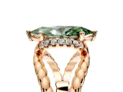 Halo Engagement Ring Setting for Fancy Green Marquise Center with Rope Twist Split Shank and Prong Head in Rose Gold
