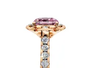 Floral Engagement Ring Setting for Fancy Pink Asscher Cut Center with Pave Band and Floral Prong Head in Rose Gold