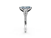 3 Stone Engagement Ring Setting for Fancy Blue Marquise Center with Crossover Basket, Pave Band and Prong Head in Platinum