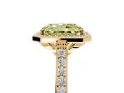 Halo Engagement Ring Setting for Fancy Yellow Radiant Cut Center with Pave Accents, Heart Basket and Prong Head in Yellow Gold