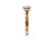 Solitaire Engagement Ring Setting for Fancy Blue Princess Cut Center with Milgrain X Pattern Band and Prong Head in Yellow Gold