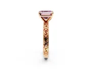 Solitaire Engagement Ring Setting for Fancy Pink Asscher Cut Center with Scrollwork Band and Prong Head in Rose Gold