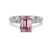 Solitaire Engagement Ring Setting for Fancy Pink Emerald Cut Center with Shared-Prong Accents and Prong Head in Platinum
