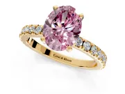 Solitaire Engagement Ring Setting for Fancy Pink Oval Center with Fine Pave Band and Claw Prong Head in Yellow Gold