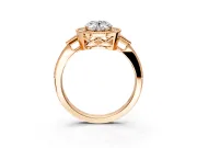 Halo Engagement Ring Setting for Oval Center with Milgrain Rim, Pave Band and Prong Head in Rose Gold