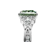 Cluster Engagement Ring Setting for Fancy Green Princess Cut Center with Bezel Accent Clusters and Prong Head in Sterling Silver