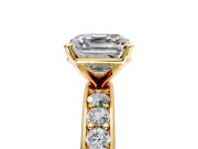 Solitaire Engagement Ring Setting for Asscher Cut Center with Channel-Set Accents and Prong Head in Yellow Gold