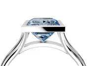 Solitaire Engagement Ring Setting for Fancy Blue Princess Cut Center with V Split Shank and Bezel Head in Platinum