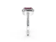 Halo Engagement Ring Setting for Fancy Pink Emerald Cut Center with Inner Milgrain Border and Prong Head in Sterling Silver