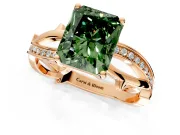 Solitaire Engagement Ring Setting for Fancy Green Radiant Cut Center with Pave and Plain Crossover Band and Prong Head in Rose Gold