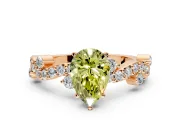 Solitaire Engagement Ring Setting for Fancy Yellow Pear-Shaped Center with Bar-Station Pave Twist and Prong Head in Rose Gold