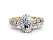 Cluster Engagement Ring Setting for Oval Center with 2-Row Shoulder Clusters and Prong Head in Yellow Gold