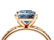 Solitaire Engagement Ring Setting for Fancy Blue Princess Cut Center with Scrollwork Band and Prong Head in Rose Gold