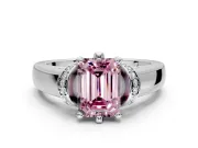 Solitaire Engagement Ring Setting for Fancy Pink Emerald Cut Center with Wide Band, Pave Collar and Prong Head in Sterling Silver
