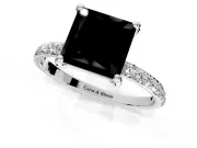 Solitaire Engagement Ring Setting for Fancy Black Princess Cut Center with Pave Accents and Prong Head in Sterling Silver