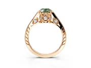 Cathedral Engagement Ring Setting for Fancy Green Oval Center with Antique-Style Pave Band and Prong Head in Rose Gold