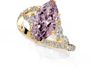 Solitaire Engagement Ring Setting for Fancy Pink Marquise Center with Pave Bypass Twist Band and Prong Head in Yellow Gold