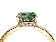 Hidden Halo Engagement Ring Setting for Fancy Green Cushion Cut Center with Wide Flat Plain Band and Prong Head in Yellow Gold