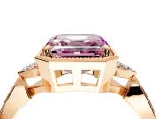 Cluster Engagement Ring Setting for Fancy Pink Asscher Cut Center with Milgrain Shoulder Clusters and Prong Head in Rose Gold