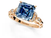 Solitaire Engagement Ring Setting for Fancy Blue Asscher Cut Center with Filigree Band and Prong Head in Rose Gold