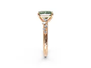 Solitaire Engagement Ring Setting for Fancy Green Radiant Cut Center with Trailing Leaf Accent Band and Prong Head in Rose Gold
