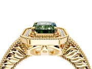 Milgrain Halo Engagement Ring Setting for Fancy Green Emerald Cut Center with Pave Band and Prong Head in Yellow Gold